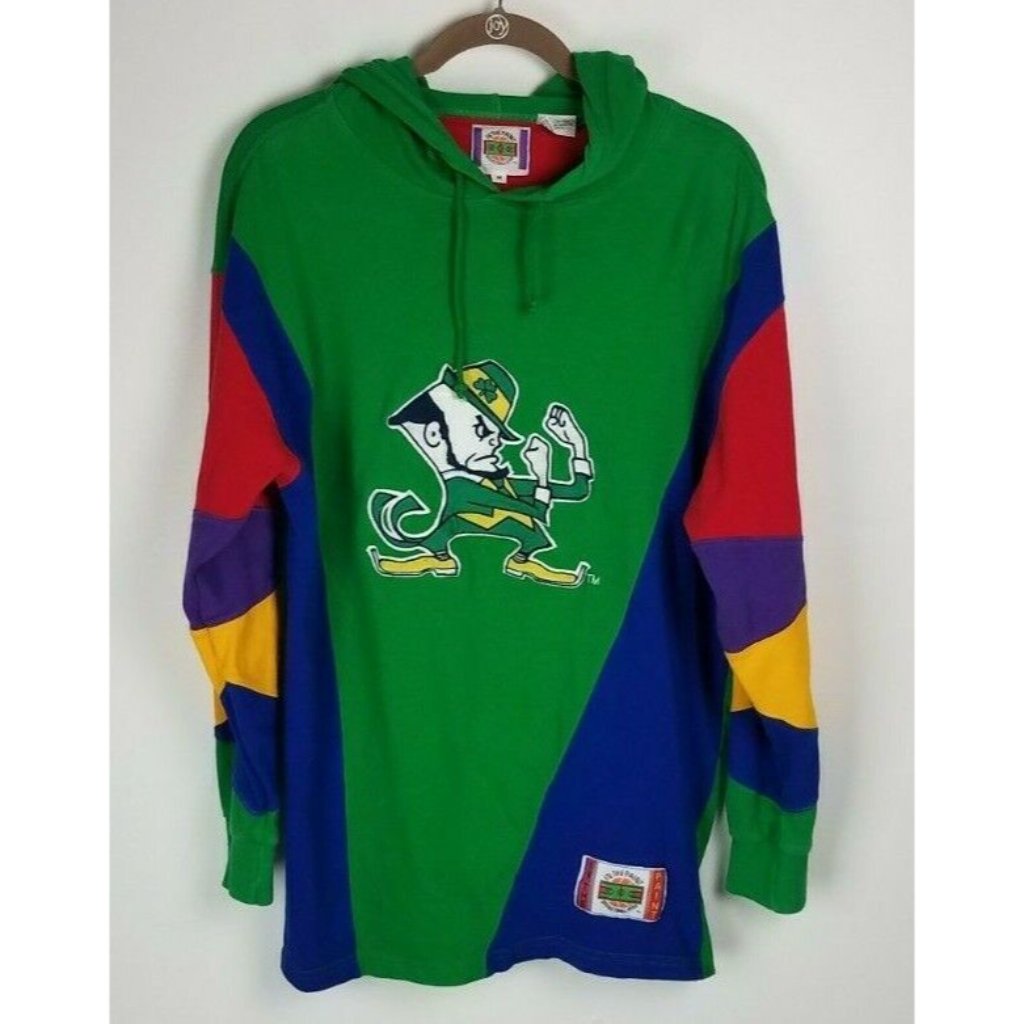 Vintage Notre Dame Fighting Irish Color Block Hoodie In The Paint Gear Sz M